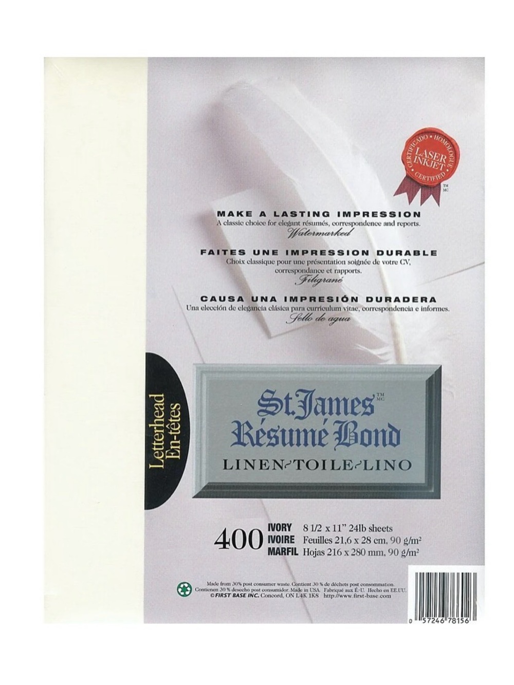St. James Résumé Bond Linen Ivory Paper - 390-395 Sheets